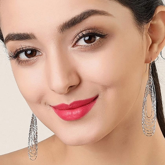 E20 NEW 925 Multi Teardrops  Shimmer Dangle Earrings - Picture 4 of 5